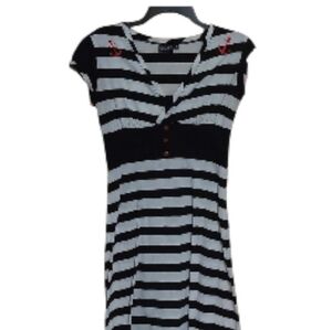 Black & White Striped Dress with red anchors with skull